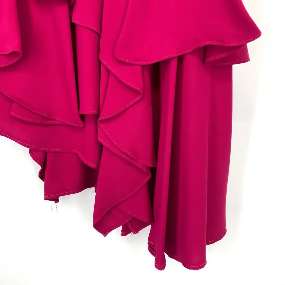 Halston Heritage Asymmetrical Dress Pink Ruffle Hem Sleeveless Womens 6 V-Neck - Picture 4 of 5